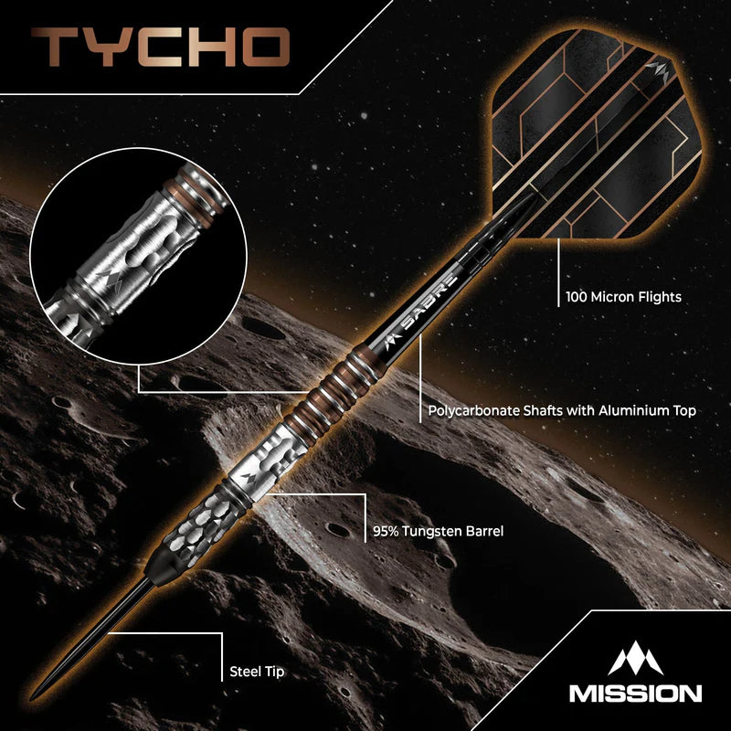 MISSION TYCHO DARTS
STEEL TIP - 95% TUNGSTEN - BLACK & BRONZE PVD
