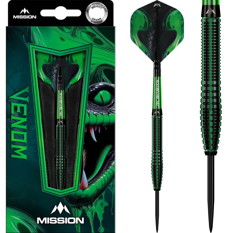 MISSION VENOM DARTS
STEEL TIP - 90% TUNGSTEN - BLACK & GREEN ELECTRO