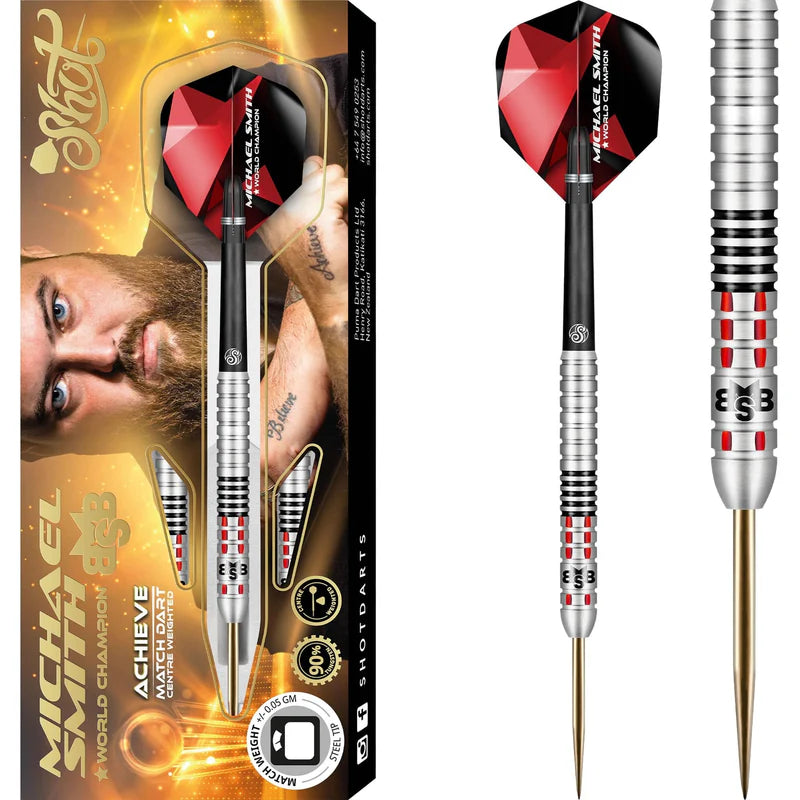 SHOT MICHAEL SMITH DARTS
STEEL TIP TUNGSTEN - CENTRE WEIGHTED - BULLY BOY - ACHIEVE