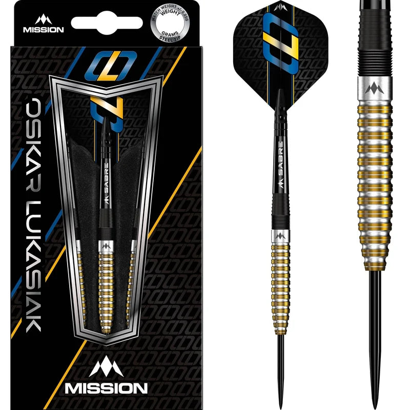 MISSION OSKAR LUKASIAK DARTS STEEL TIP - 95% TUNGSTEN - BLACK & GOLD PVD