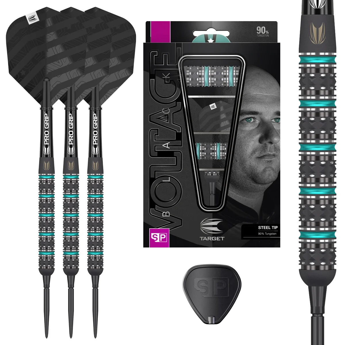 ROB CROSS BLACK EDITION 90% TUNGSTEN SWISS STEEL TIP DARTS BY TARGET