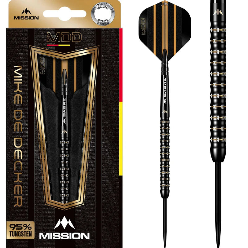 MISSION MIKE DE DECKER DARTS
STEEL TIP - 95% TUNGSTEN - BLACK & GOLD PVD