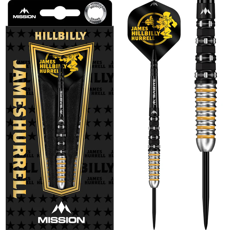MISSION JAMES HURRELL DARTS
STEEL TIP - 95% TUNGSTEN - V2 - BLACK PVD & YELLOW