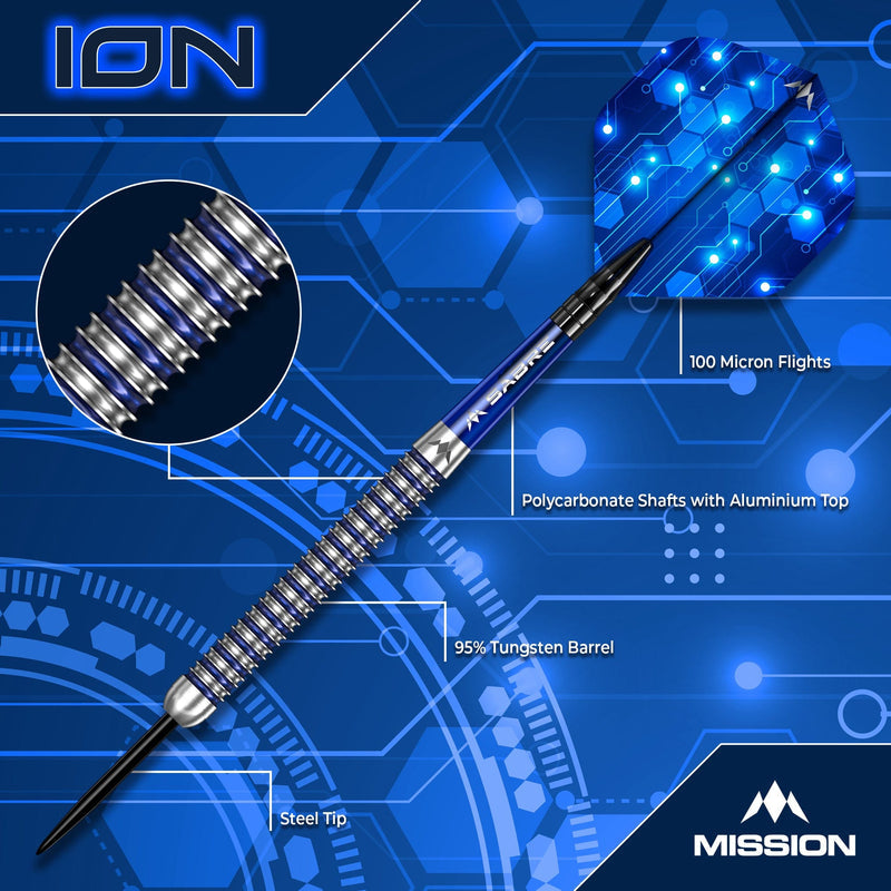 Mission ION Darts
Steel Tip - 95% Tungsten - Blue & Silver