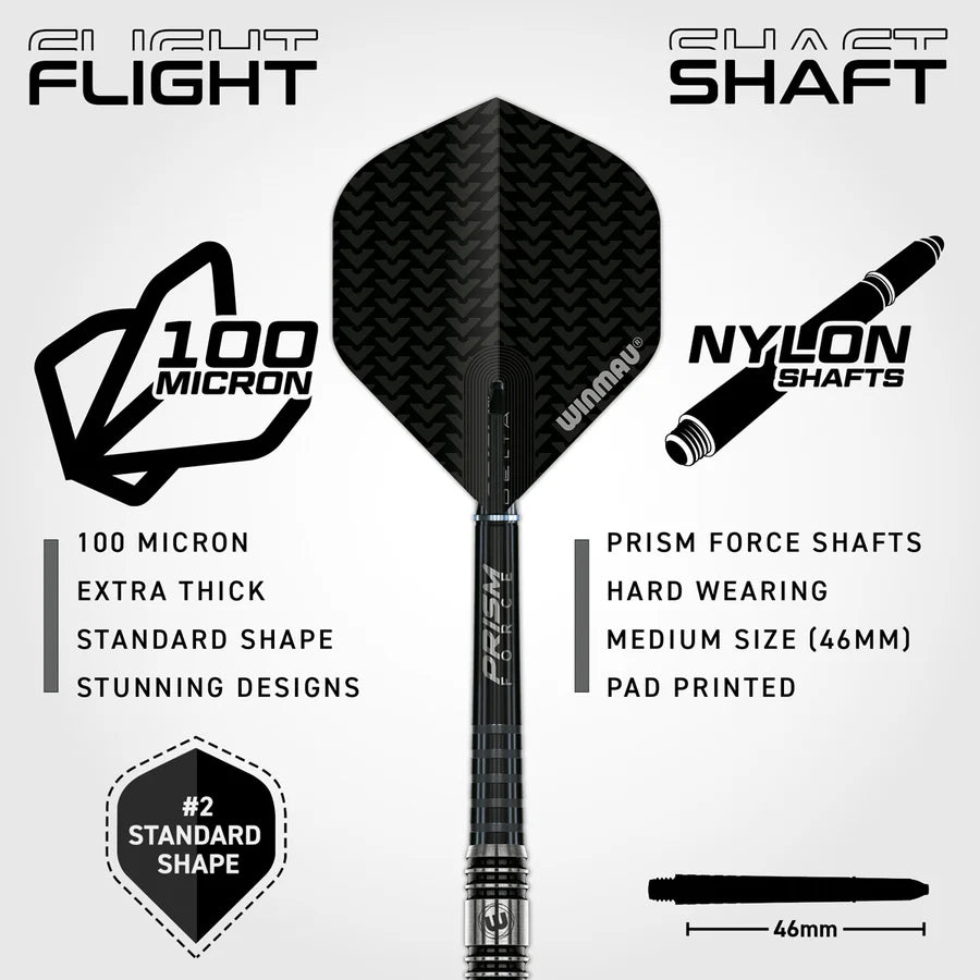 Winmau Blackout 90% Tungsten Steel Tip Darts - Straight Barrel