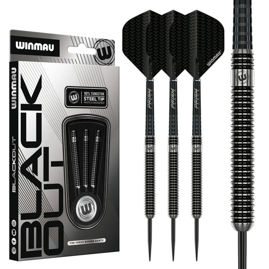 Winmau Blackout 90% Tungsten Steel Tip Darts - Straight Barrel