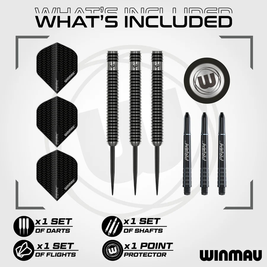 Winmau Blackout 90% Tungsten Steel Tip Darts - Straight Barrel